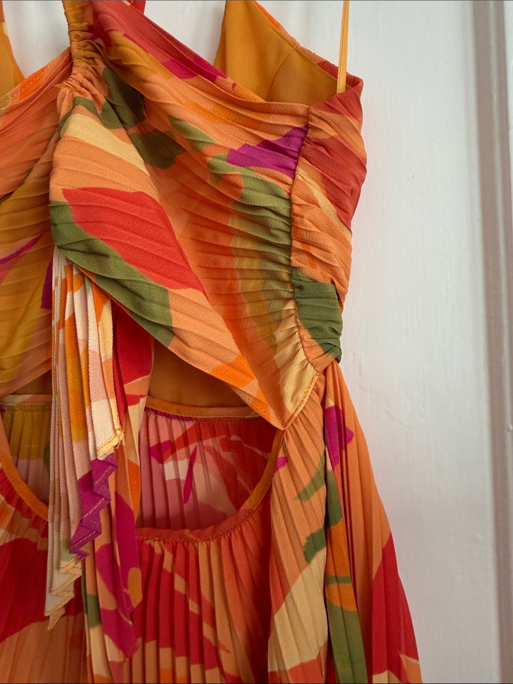 Astr Pleated Floral Midi Dress in Orange, Pink & Green - Picture 7 of 8
